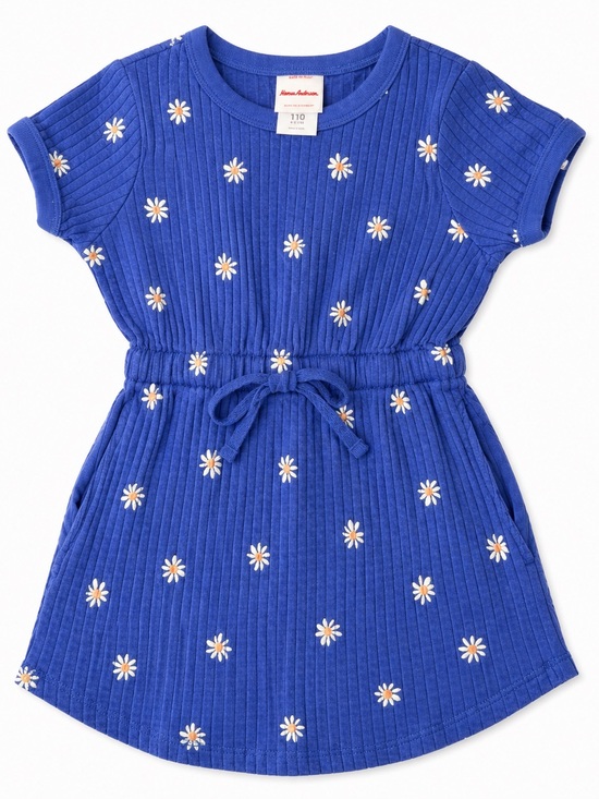 Hanna Andersson Other - Hanna Andersson Royal Blue Daisy Drawstring Ribbed Dress